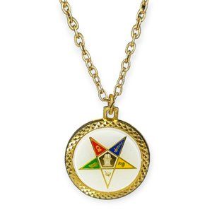 Masonic Order of the Eastern Star 1776 Gold Tone Pendant Faux Coin Necklace